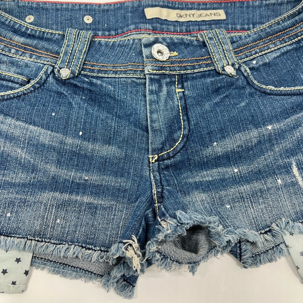 DKNY Denim Shorts Y2K Low Rise Vintage Embellished Jeans Beachside Polka Dots - Picture 7 of 17